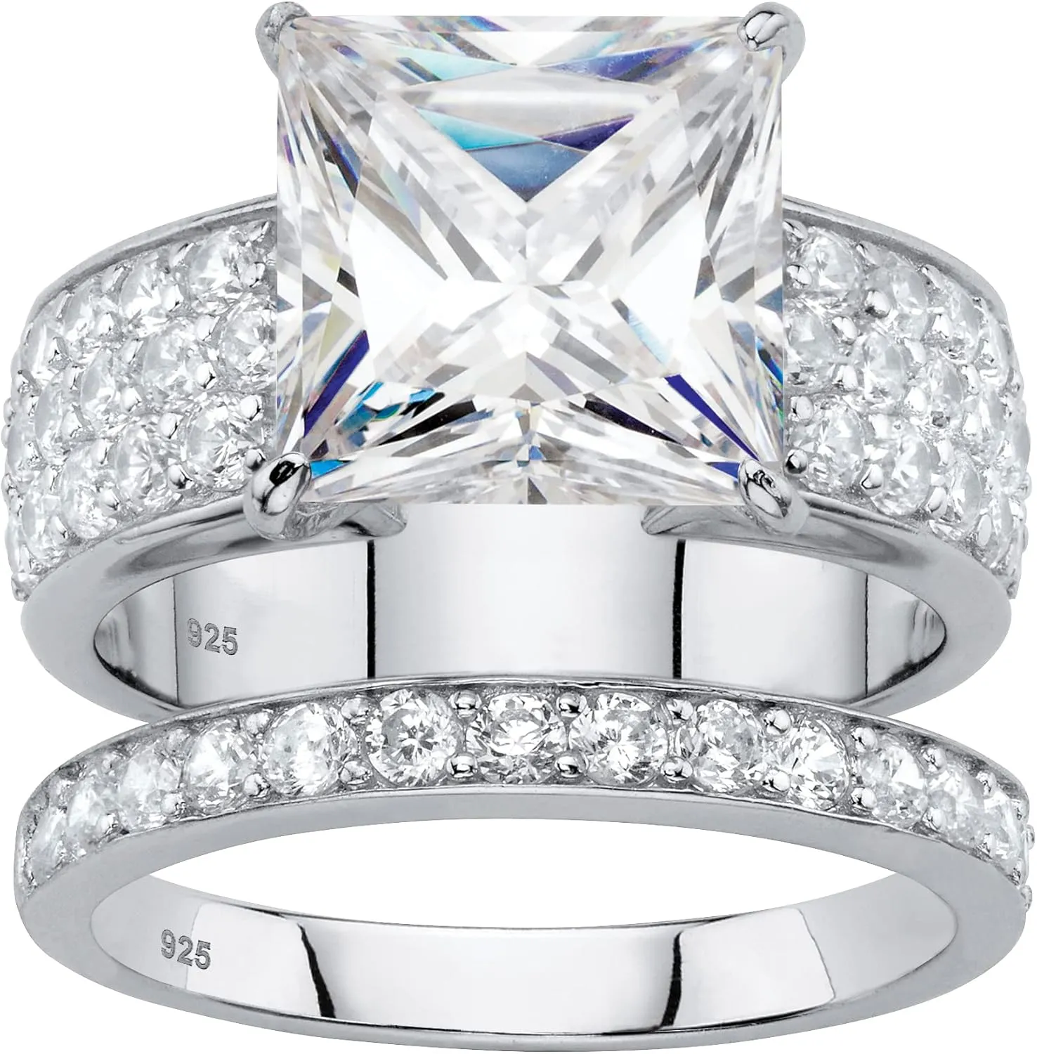 PalmBeach Platinum-plated Sterling Silver Princess Cut Cubic Zirconia Bridal Ring Set Sizes 6-10