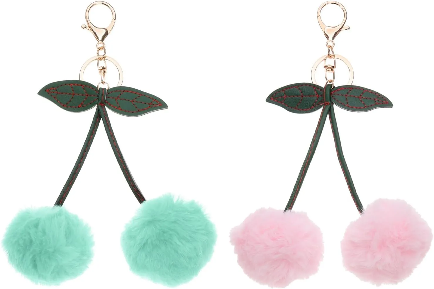 PATIKIL 2pcs Pom Pom Keychain, 7.7in Long Fluffy Keychain Cute Fur Ball Key Chains Cherry Bag Charm Fake for Girls Backpack