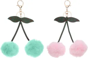 PATIKIL 2pcs Pom Pom Keychain, 7.7in Long Fluffy Keychain Cute Fur Ball Key Chains Cherry Bag Charm Fake for Girls Backpack