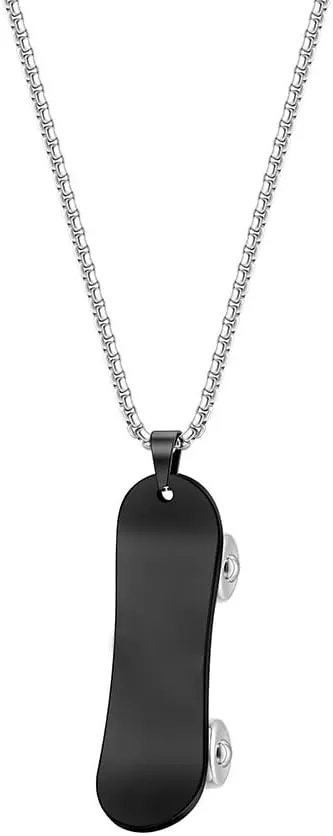 PAURO Men's Personalized Stainless Steel Skateboard Pendant Charm Necklace Hip Hop Jewelry