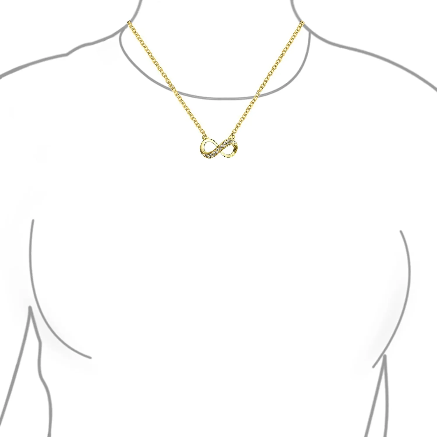 Pave CZ Infinity Love Knot Pendant Necklace 14K Gold Plated Sterling Silver