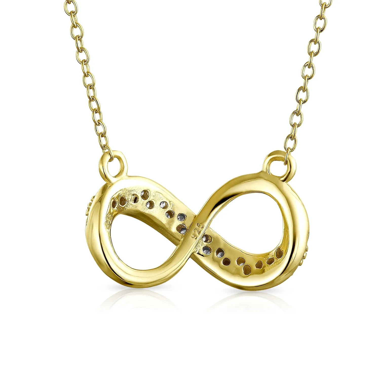 Pave CZ Infinity Love Knot Pendant Necklace 14K Gold Plated Sterling Silver