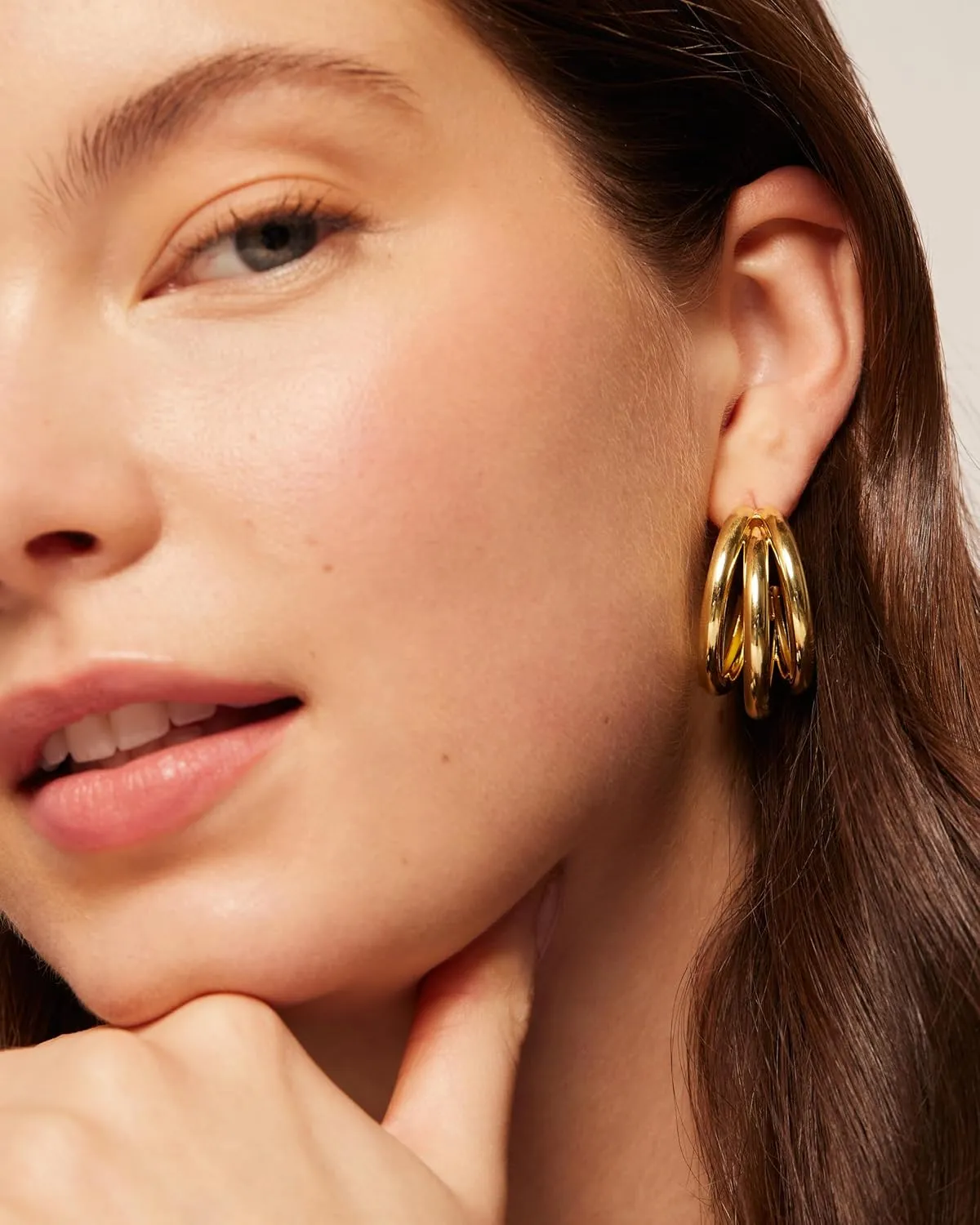 PAVOI 14K Gold Plated Chunky Multi Hoop Earrings for Women | Hypoallergenic Trendy Triple Split Loop Huggie Earrings
