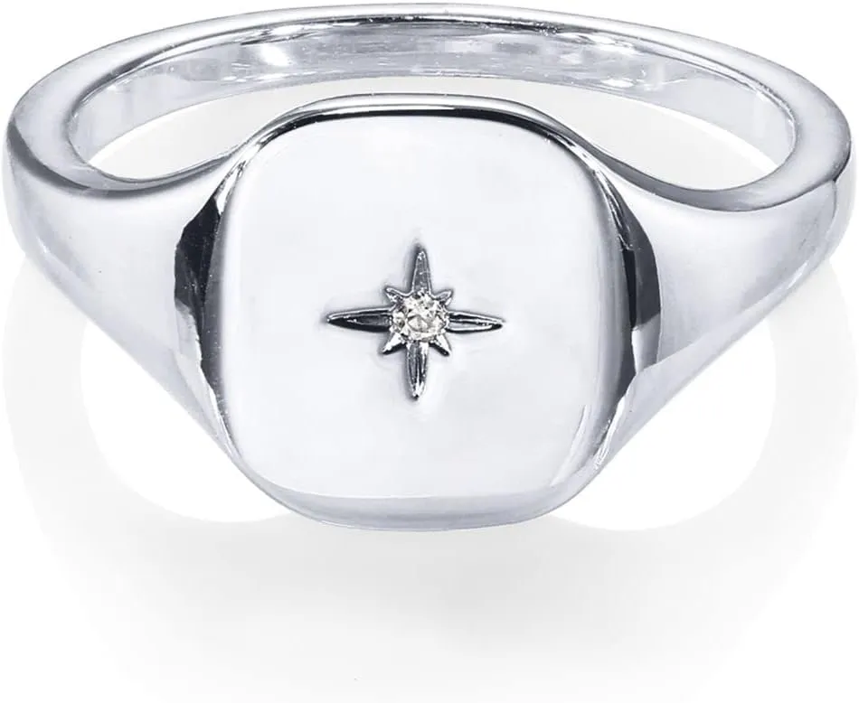 PAVOI 14K Gold Plated Engraved Signet Ring with North Star | Lightweight Thick Statement Rings for Women | Everyday Jewelry