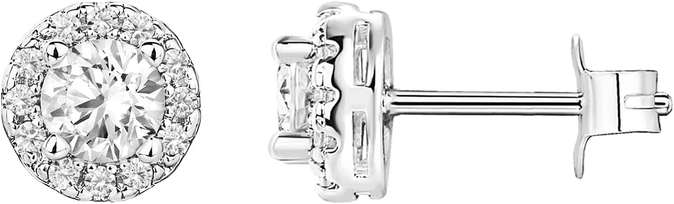 PAVOI 14K Gold Plated Sterling Silver Post Brilliant Round Faux Diamond Halo Earrings - Premium Cubic Zirconia in Rose, White, and Yellow Gold