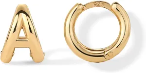 PAVOI 14K Gold Plated Sterling Silver Posts Dainty Initial Huggie Earrings for Women - Gold Huggie Hoop Small Initial Jewelry - Trendy Alphabet Letter Earrings