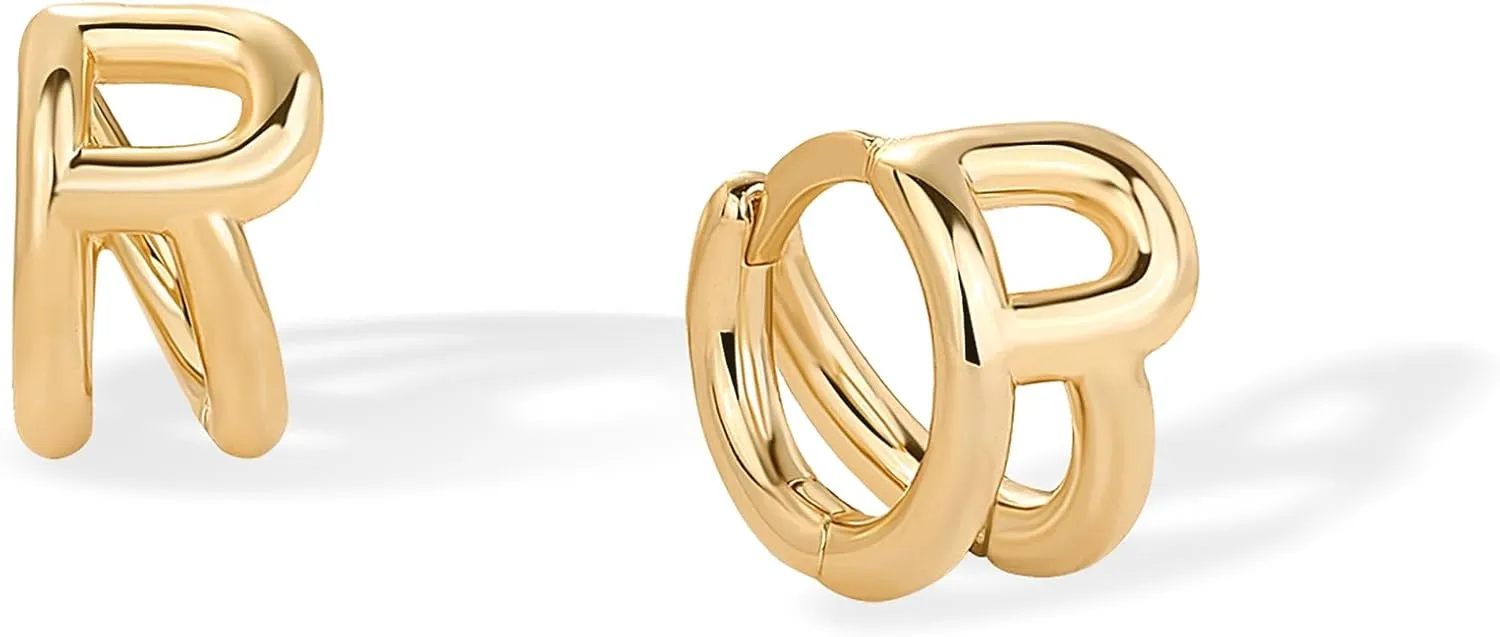 PAVOI 14K Gold Plated Sterling Silver Posts Dainty Initial Huggie Earrings for Women - Gold Huggie Hoop Small Initial Jewelry - Trendy Alphabet Letter Earrings