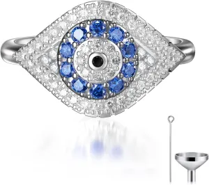 PEIMKO 925 Sterling Silver Turkish Evil Eye Rings, Evil Eye Urn Ring for Ashes Memorial Ash Pendant Keepsake Jewelry for Women Mom