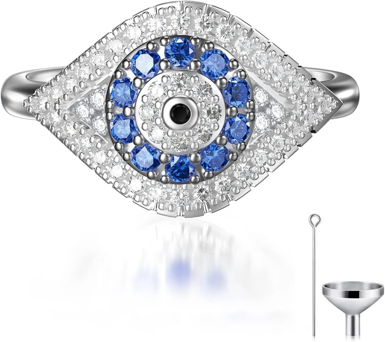 PEIMKO 925 Sterling Silver Turkish Evil Eye Rings, Evil Eye Urn Ring for Ashes Memorial Ash Pendant Keepsake Jewelry for Women Mom