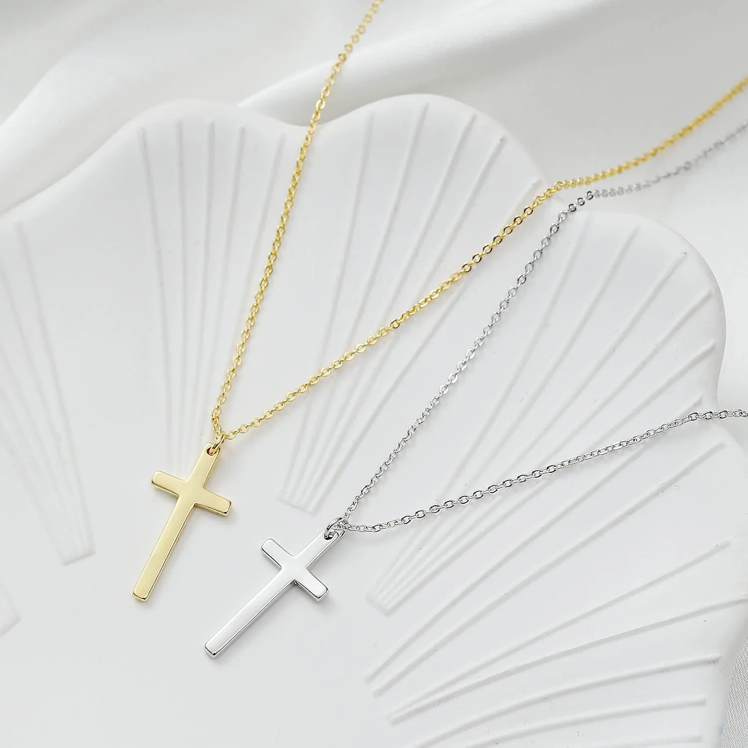 Pencros Simple Cross Necklace 18K Gold/Silver Filled Crucifix Faith Pendant Dainty Cross Choker Tiny Necklace for Women