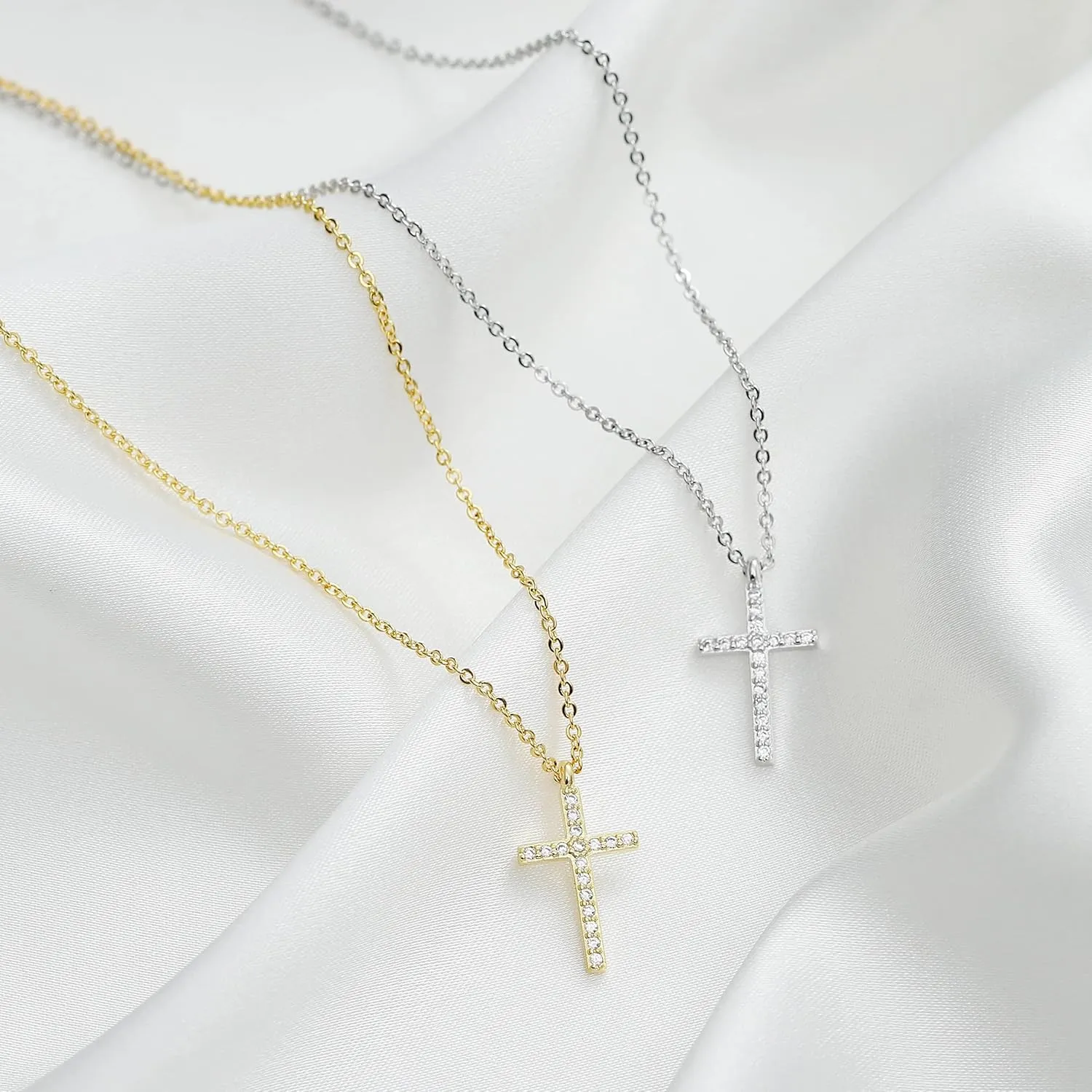 Pencros Simple Cross Necklace 18K Gold/Silver Filled Crucifix Faith Pendant Dainty Cross Choker Tiny Necklace for Women