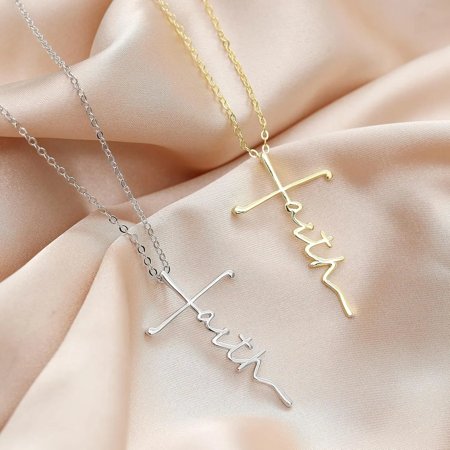 Pencros Simple Cross Necklace 18K Gold/Silver Filled Crucifix Faith Pendant Dainty Cross Choker Tiny Necklace for Women