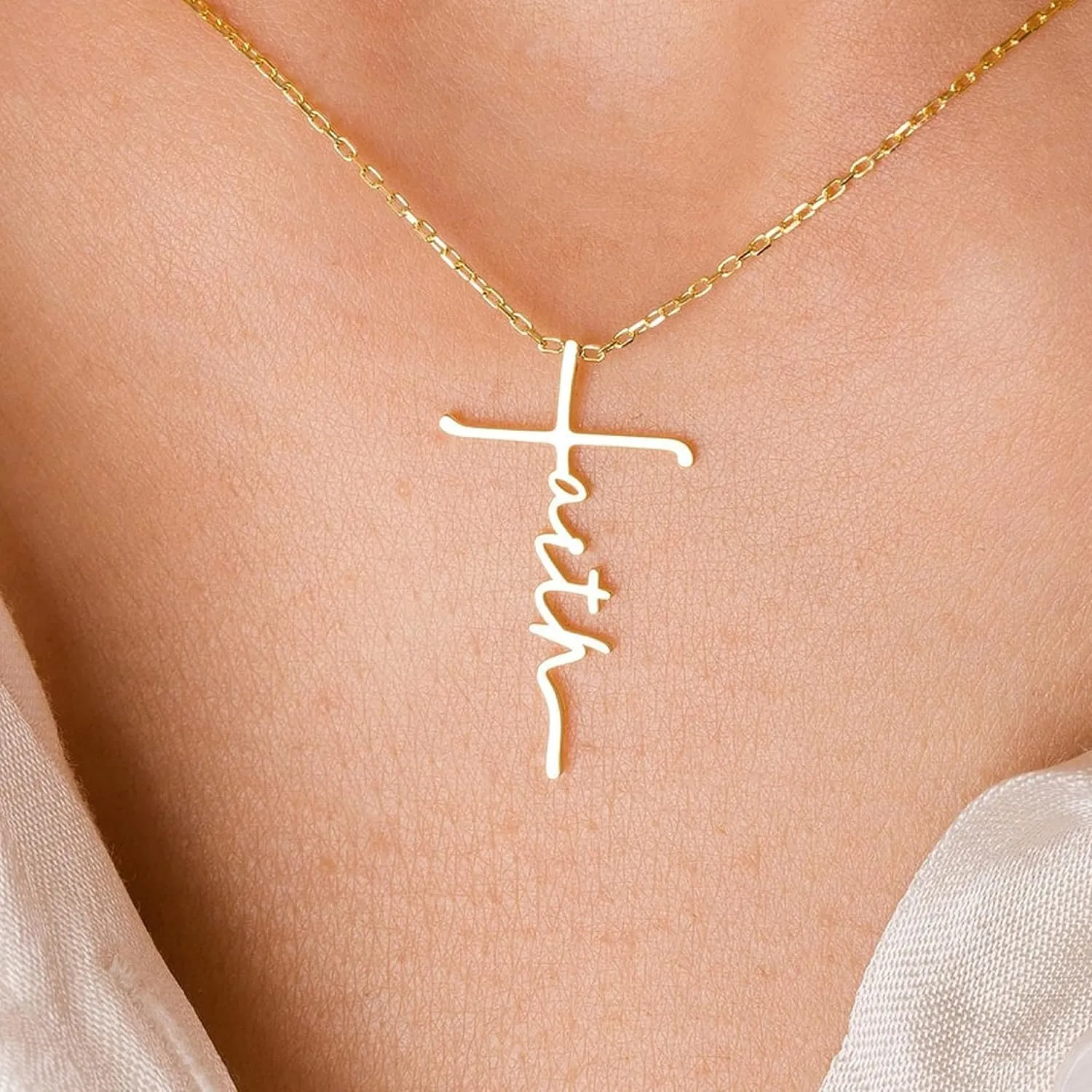 Pencros Simple Cross Necklace 18K Gold/Silver Filled Crucifix Faith Pendant Dainty Cross Choker Tiny Necklace for Women