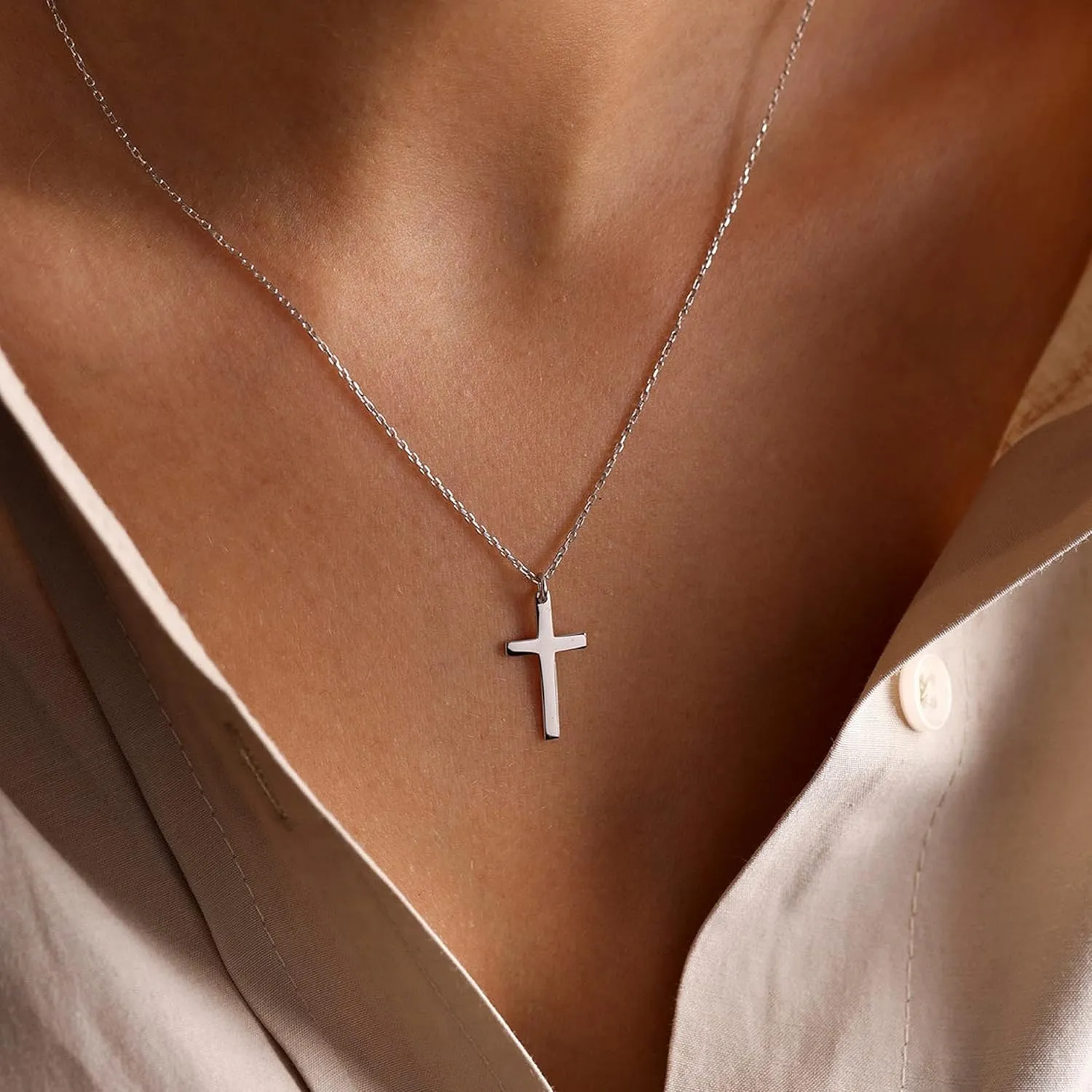 Pencros Simple Cross Necklace 18K Gold/Silver Filled Crucifix Faith Pendant Dainty Cross Choker Tiny Necklace for Women