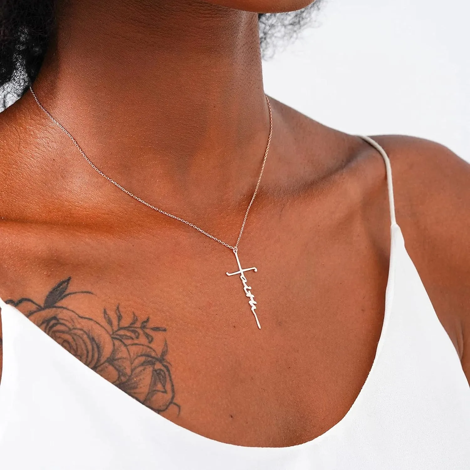 Pencros Simple Cross Necklace 18K Gold/Silver Filled Crucifix Faith Pendant Dainty Cross Choker Tiny Necklace for Women