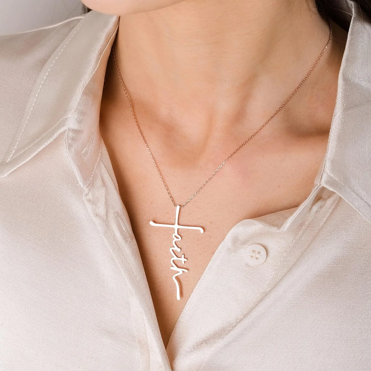 Pencros Simple Cross Necklace 18K Gold/Silver Filled Crucifix Faith Pendant Dainty Cross Choker Tiny Necklace for Women
