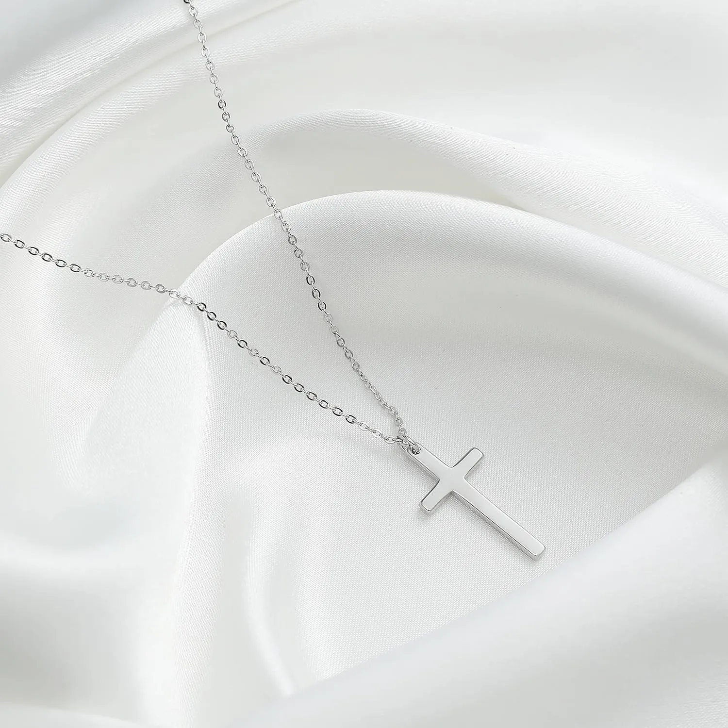 Pencros Simple Cross Necklace 18K Gold/Silver Filled Crucifix Faith Pendant Dainty Cross Choker Tiny Necklace for Women