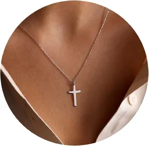 Pencros Simple Cross Necklace 18K Gold/Silver Filled Crucifix Faith Pendant Dainty Cross Choker Tiny Necklace for Women