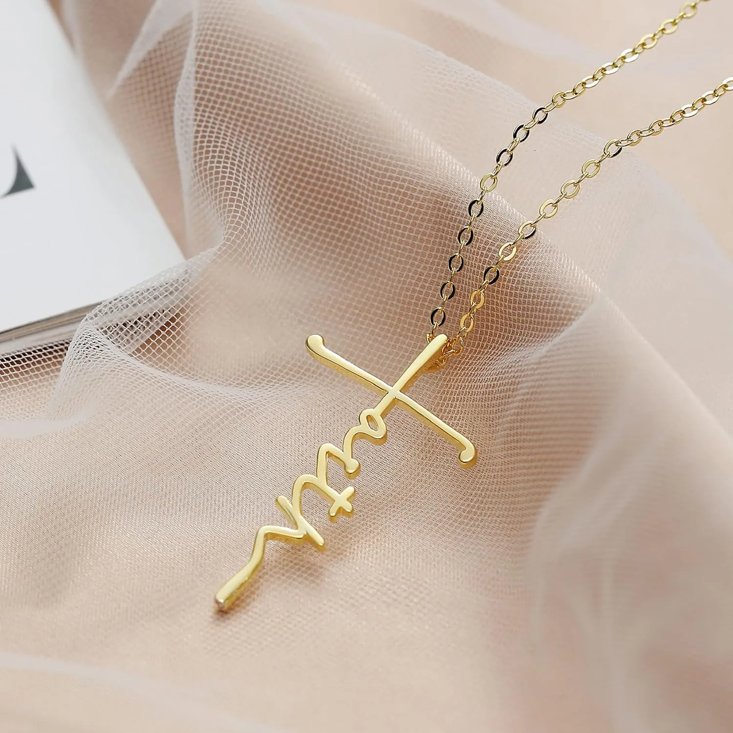 Pencros Simple Cross Necklace 18K Gold/Silver Filled Crucifix Faith Pendant Dainty Cross Choker Tiny Necklace for Women