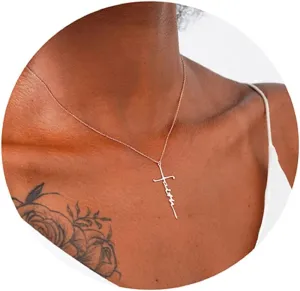Pencros Simple Cross Necklace 18K Gold/Silver Filled Crucifix Faith Pendant Dainty Cross Choker Tiny Necklace for Women