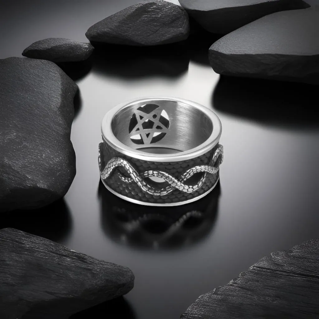 Pentagram Satanic Baphomet Goat Rings Sulfur Leviathan Cross Satan Demon Devil Symbol Men Stainless Steel Ring Size 7-15