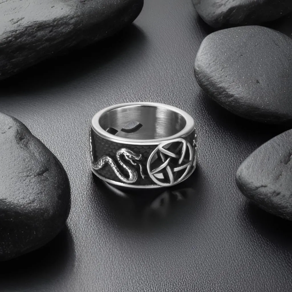 Pentagram Satanic Baphomet Goat Rings Sulfur Leviathan Cross Satan Demon Devil Symbol Men Stainless Steel Ring Size 7-15