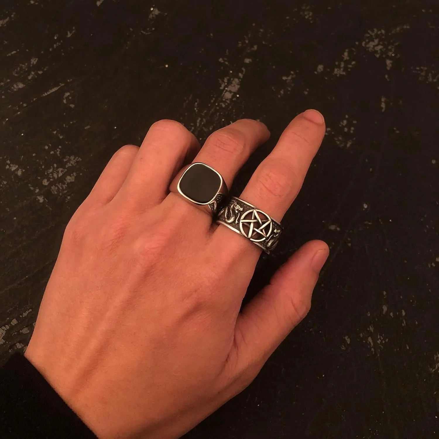 Pentagram Satanic Baphomet Goat Rings Sulfur Leviathan Cross Satan Demon Devil Symbol Men Stainless Steel Ring Size 7-15