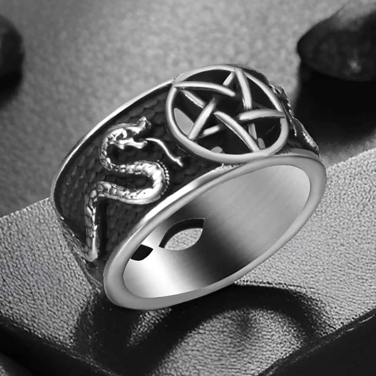 Pentagram Satanic Baphomet Goat Rings Sulfur Leviathan Cross Satan Demon Devil Symbol Men Stainless Steel Ring Size 7-15