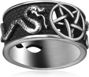 Pentagram Satanic Baphomet Goat Rings Sulfur Leviathan Cross Satan Demon Devil Symbol Men Stainless Steel Ring Size 7-15