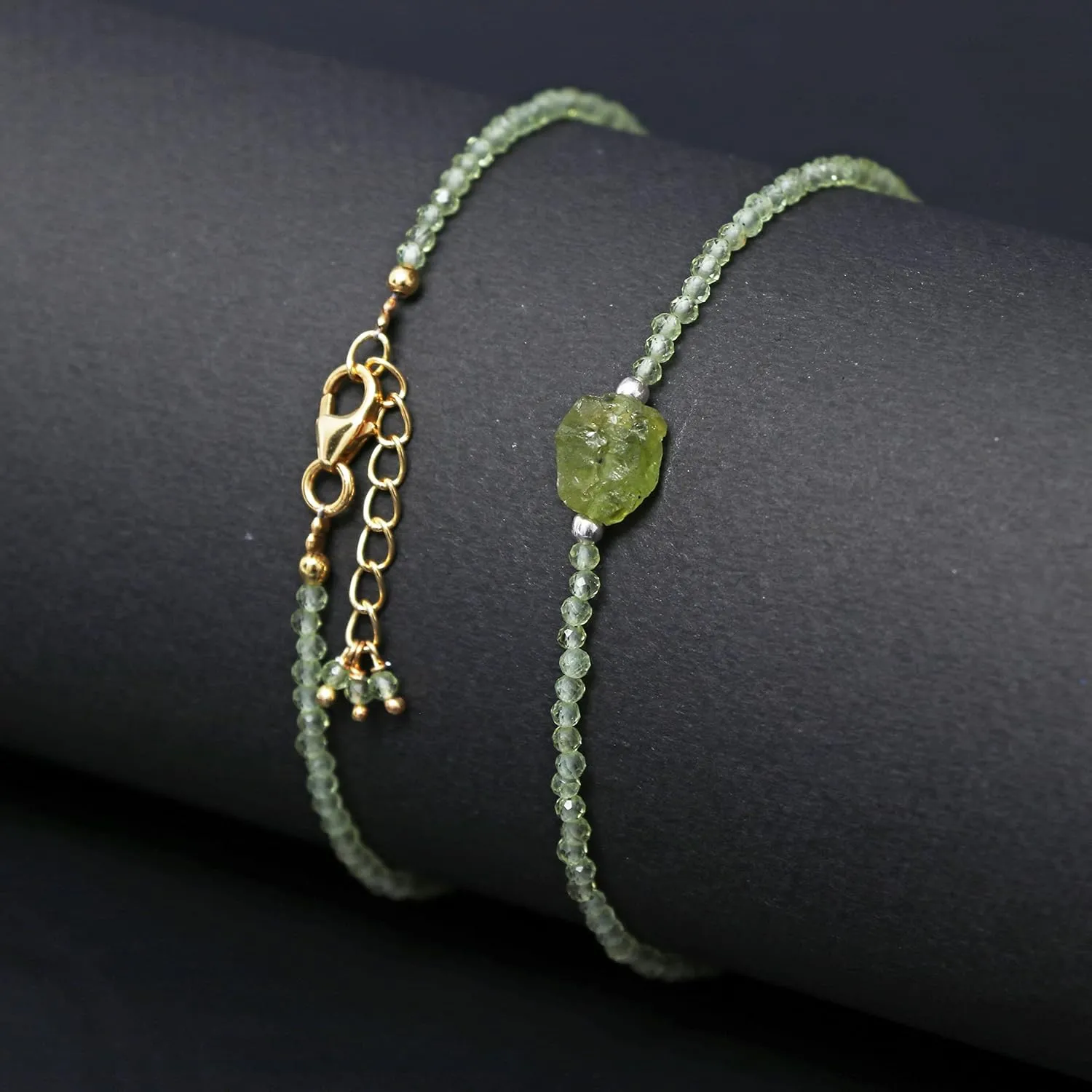 Peridot Beads Bracelet with 14K Gold Plated Silver Chain, Women's Bracelets, August Birthstone Jewelry for Girls, Minimal Dainty Bracelet, Handmade Gift for Her, Perfect Christmas Gifts