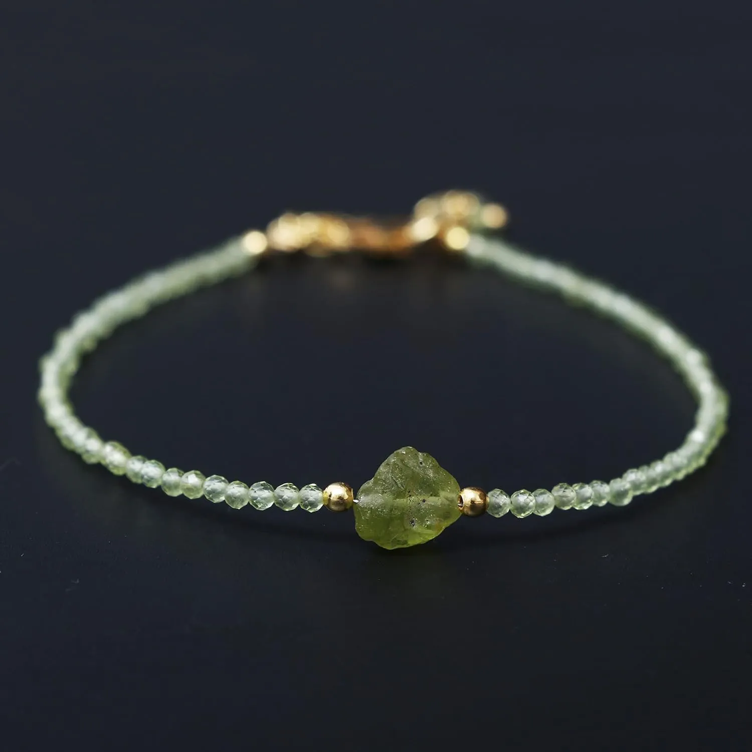 Peridot Beads Bracelet with 14K Gold Plated Silver Chain, Women's Bracelets, August Birthstone Jewelry for Girls, Minimal Dainty Bracelet, Handmade Gift for Her, Perfect Christmas Gifts