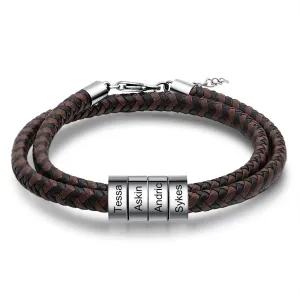 Personalized 4 Names Engraving Braided Leather Bracelet