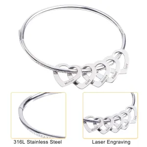 Personalized Bangle Bracelet, Customized 1-8 Heart Charms Bracelet Jewelry for Women Lady Girl Family