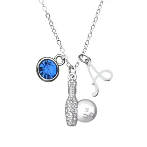 Personalized Bowling Birthstone and Initial Necklace, Custom Bowler Jewelry - Bowling Necklace For Women, Teens & Girls