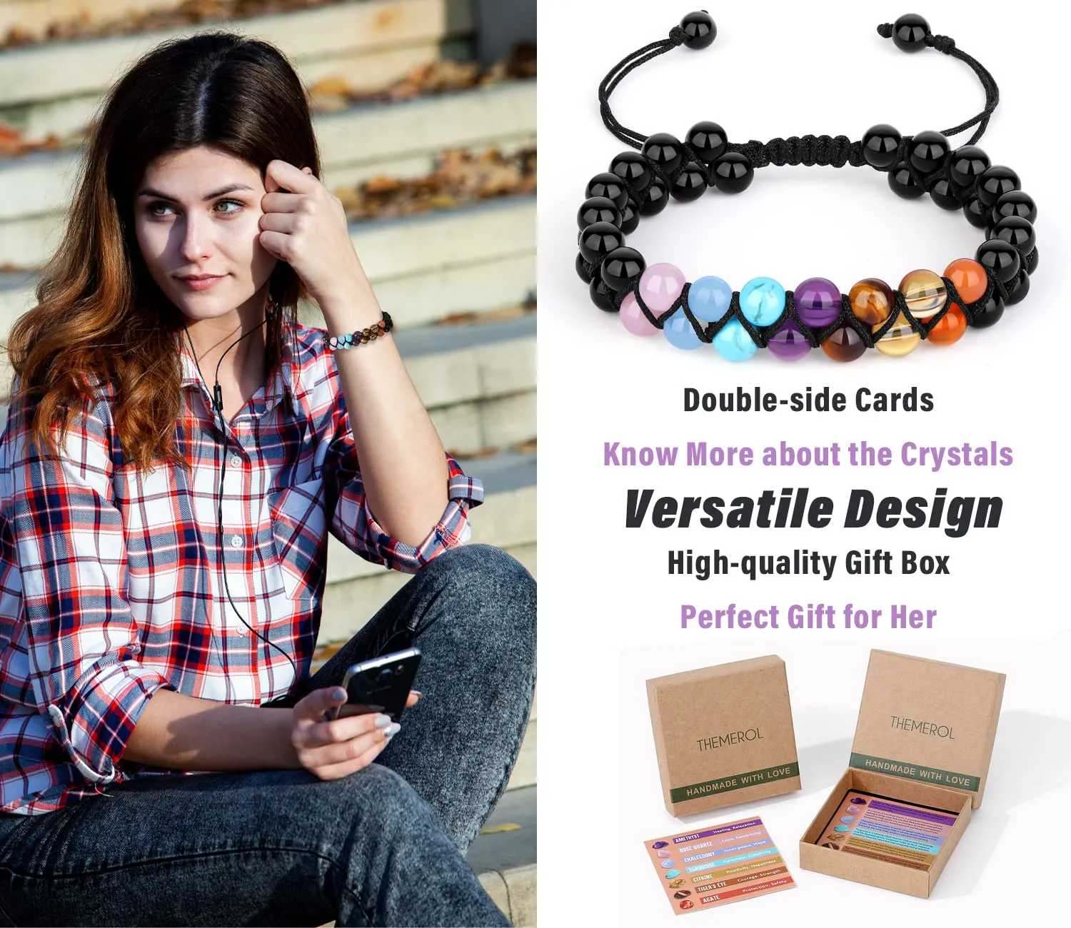 Personalized Bracelets for Women Girls Chakra Jewelry Handmade Healing Birthday Gifts Crystals Yoga Women Granddaughter Daughter Her Christmas Stocking Valentines Easter Mothers Day