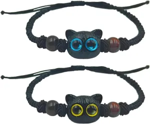 Personalized Braided Couples Bracelet Cute Moonstone Cat Bracelets Handmade Adjustable Braided Rope Couple Promise Bracelet Friendship Bracelet Jewelry Gift for Him and Her