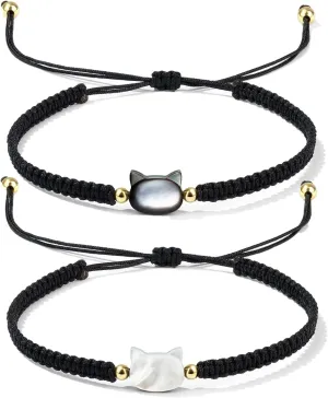 Personalized Braided Couples Bracelet Cute Shell Cat Bracelets Handmade Adjustable Braided Rope Couple Promise Bracelet Friendship Bracelet Jewelry Gifts for Him and Her