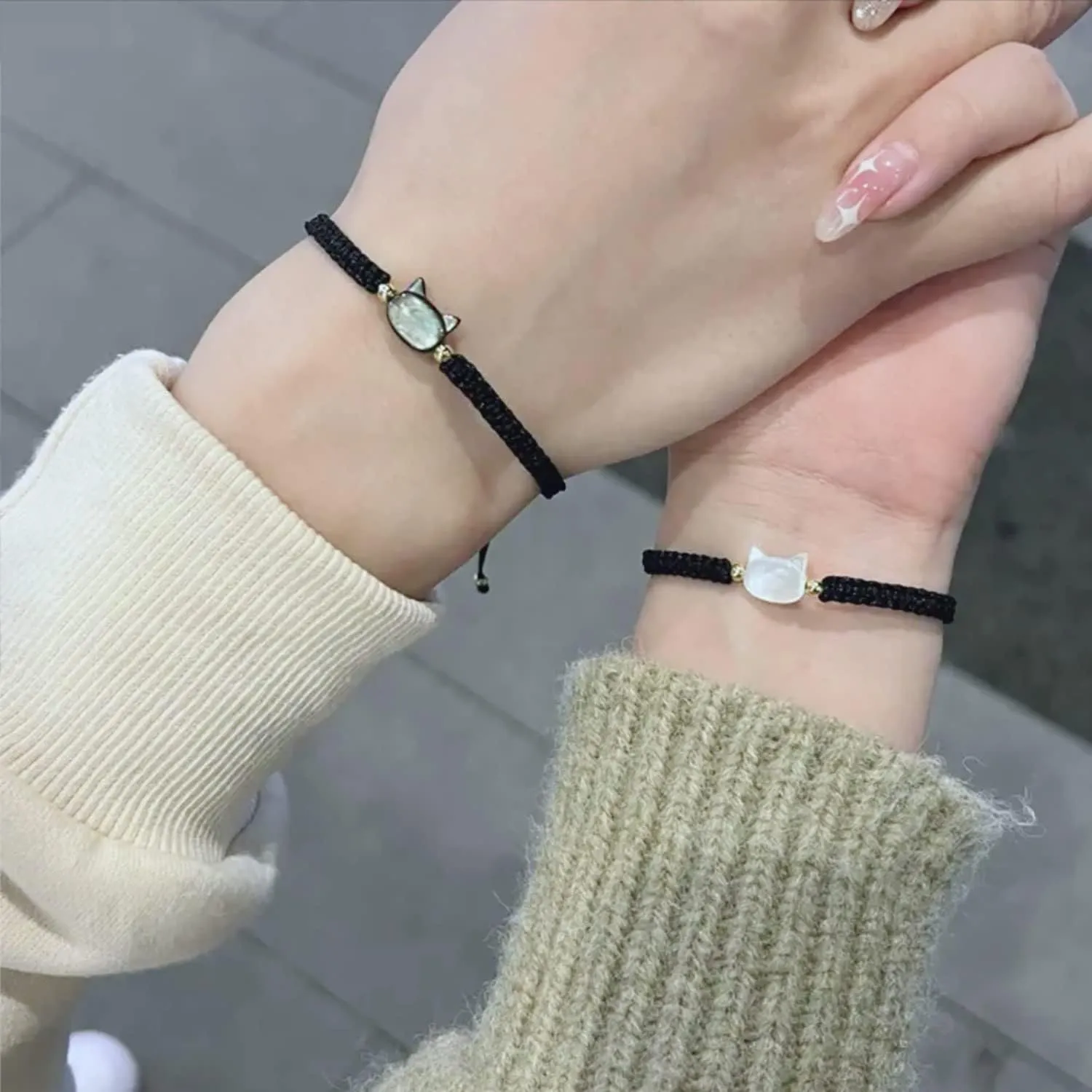 Personalized Braided Couples Bracelet Cute Shell Cat Bracelets Handmade Adjustable Braided Rope Couple Promise Bracelet Friendship Bracelet Jewelry Gifts for Him and Her