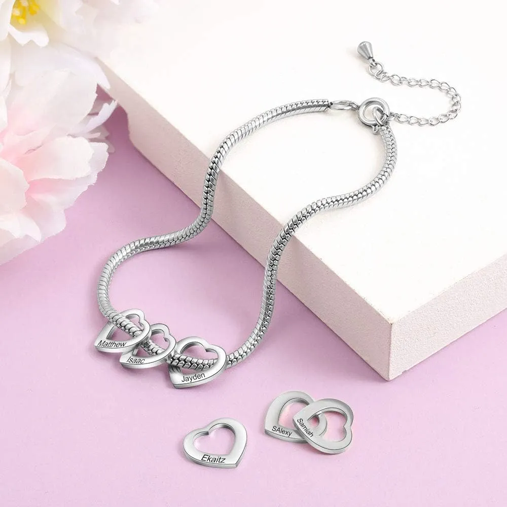 Personalized Charms Anklet for Women Inspirational Heart Anklet, Engraved 1-8 Names Anklet Bracelet, Adjustable Anklet for Mom Grandma
