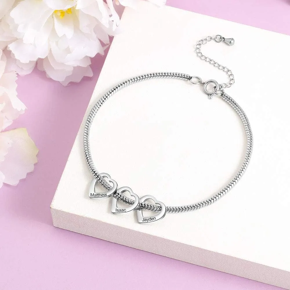 Personalized Charms Anklet for Women Inspirational Heart Anklet, Engraved 1-8 Names Anklet Bracelet, Adjustable Anklet for Mom Grandma