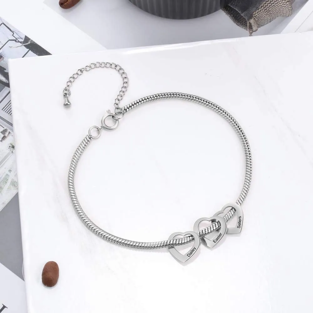 Personalized Charms Anklet for Women Inspirational Heart Anklet, Engraved 1-8 Names Anklet Bracelet, Adjustable Anklet for Mom Grandma