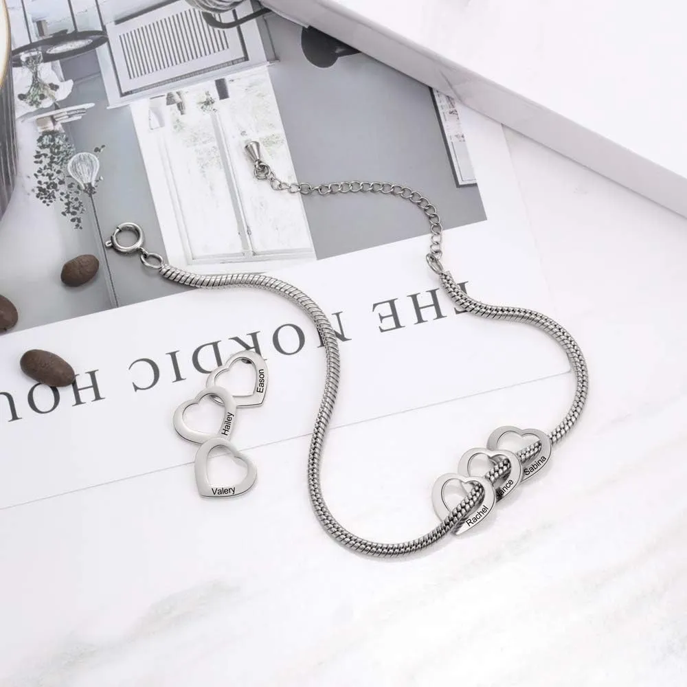 Personalized Charms Anklet for Women Inspirational Heart Anklet, Engraved 1-8 Names Anklet Bracelet, Adjustable Anklet for Mom Grandma