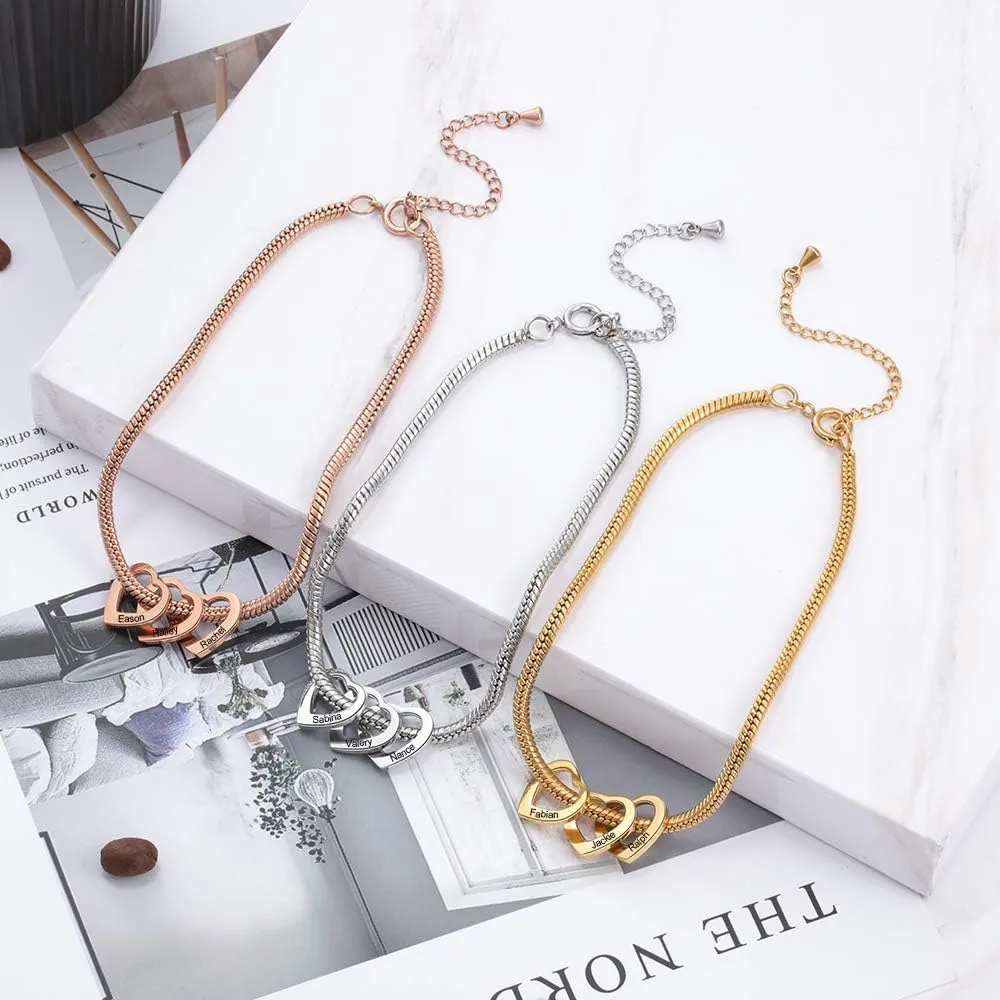 Personalized Charms Anklet for Women Inspirational Heart Anklet, Engraved 1-8 Names Anklet Bracelet, Adjustable Anklet for Mom Grandma