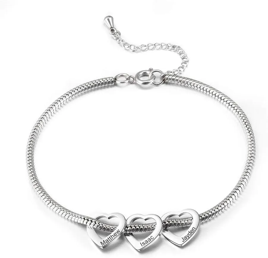 Personalized Charms Anklet for Women Inspirational Heart Anklet, Engraved 1-8 Names Anklet Bracelet, Adjustable Anklet for Mom Grandma