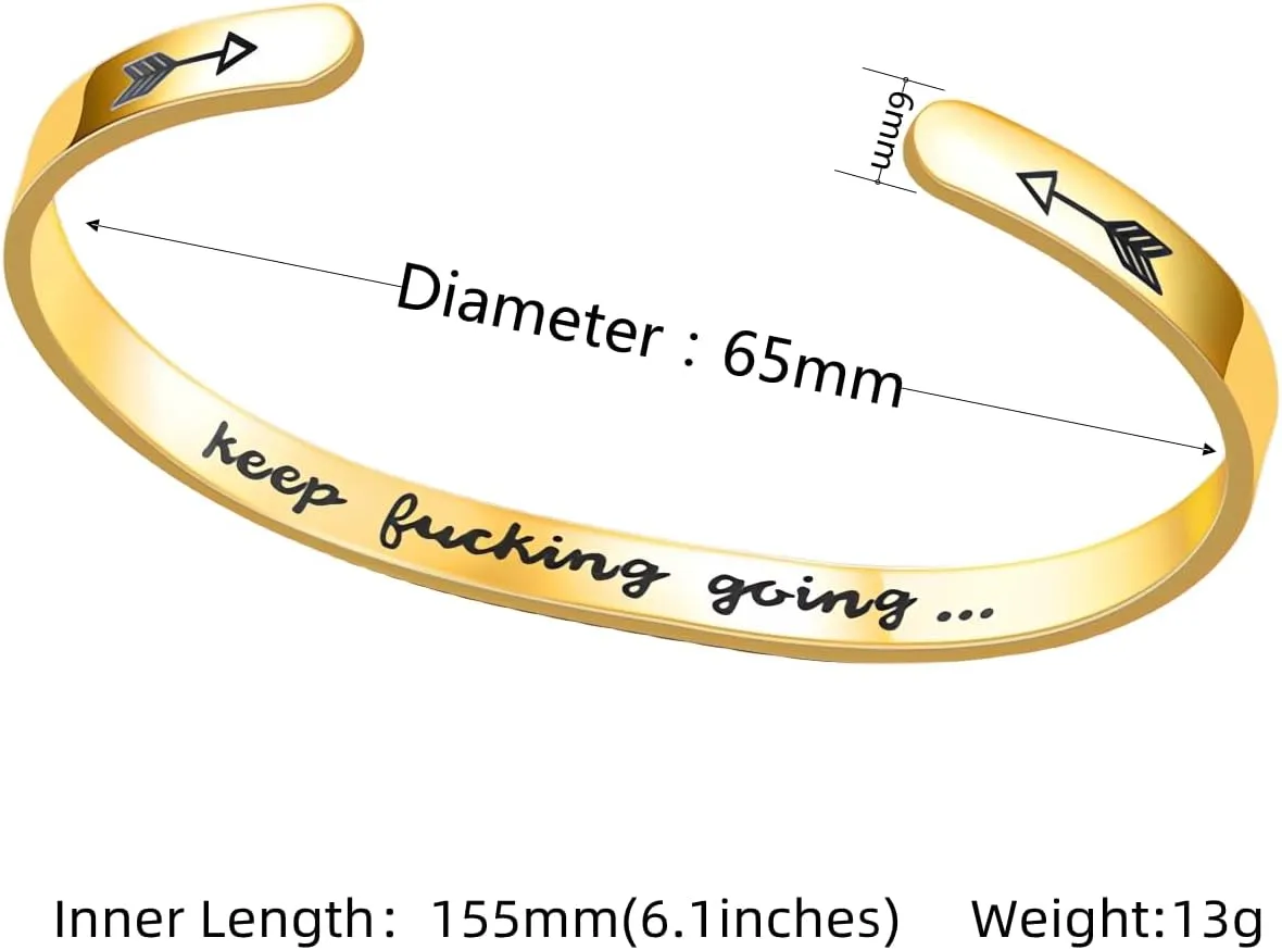 Personalized Cuff Bangle Bracelets for Women Men Inspirational Mantra Keep Going Engraved Inside Jewelry for Women Gift about Friendship and Encouragement