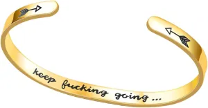 Personalized Cuff Bangle Bracelets for Women Men Inspirational Mantra Keep Going Engraved Inside Jewelry for Women Gift about Friendship and Encouragement