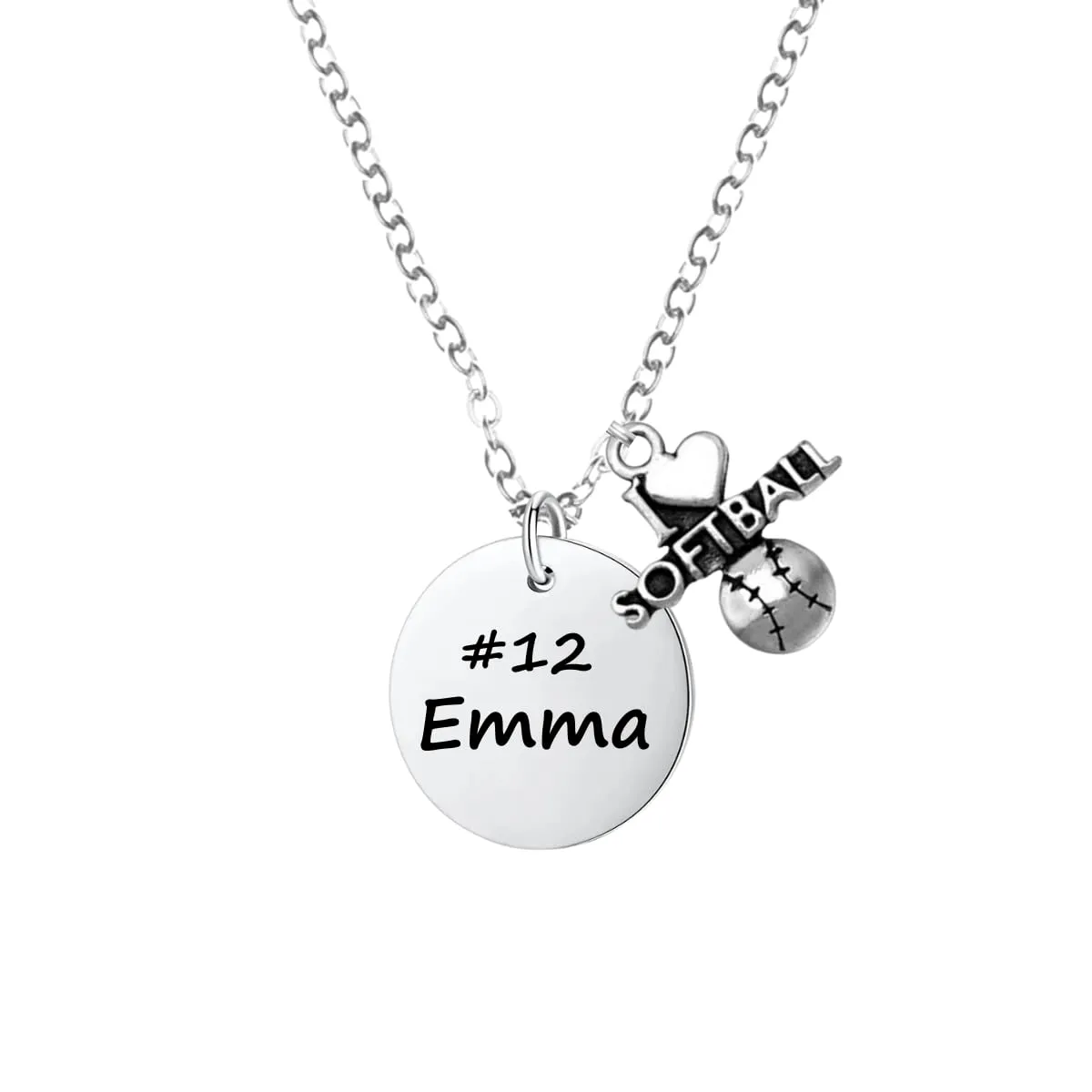 Personalized Engraved Softball Necklace with Name & Number, Custom Softball Gift, Softball Pendent Jewelry, Softball Players & Team Gifts