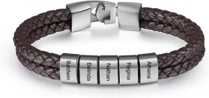 Personalized Fathers Bracelet with Names Custom Name Engraved Mens Braided Leather Bracelets for Men Christmas Birthday Gifts for Dad Husband Grandpa Boyfriend
