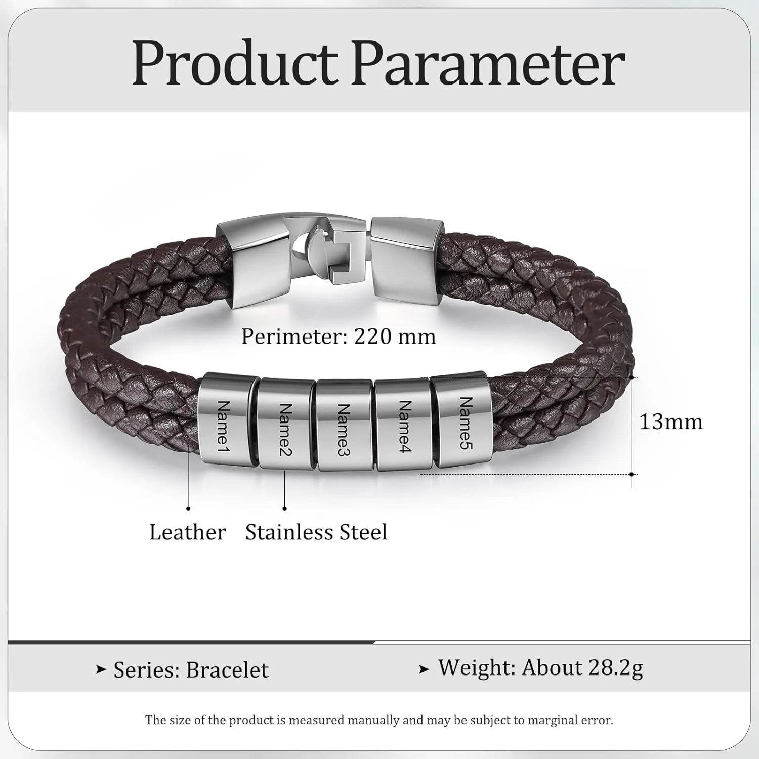 Personalized Fathers Bracelet with Names Custom Name Engraved Mens Braided Leather Bracelets for Men Christmas Birthday Gifts for Dad Husband Grandpa Boyfriend