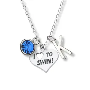Personalized Girls Swim Necklace with Birthstone Charm, Custom Swimming Jewelry - Gift Swimmers and Swim Teams